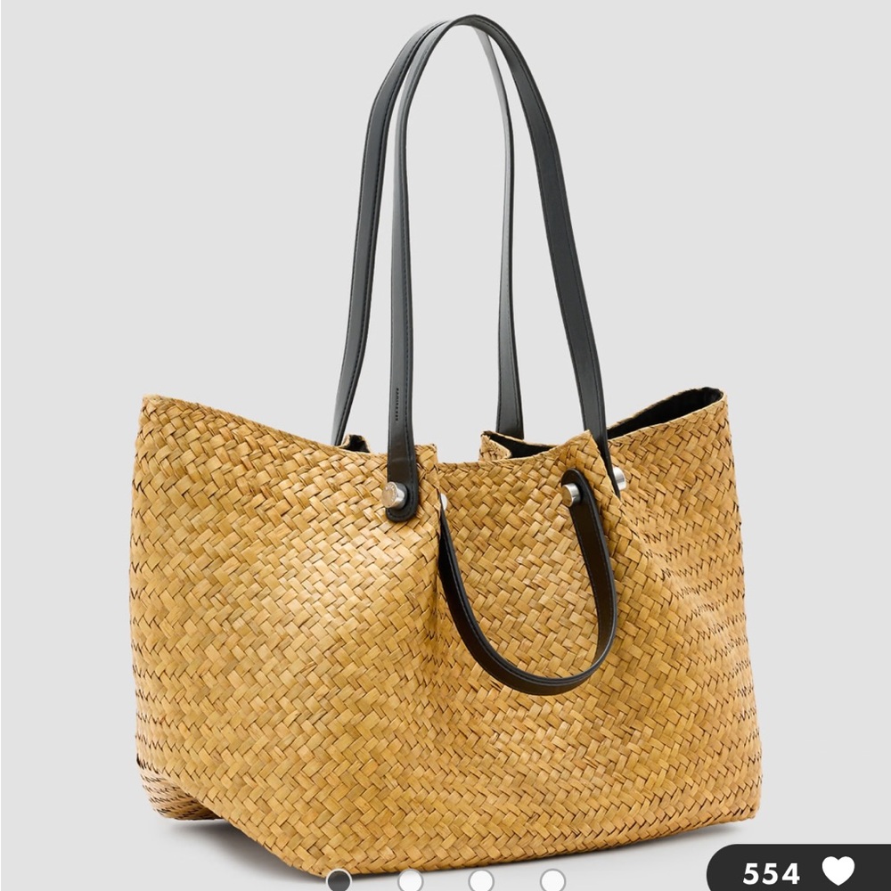 AllSaints Allington straw shoulder bag natural